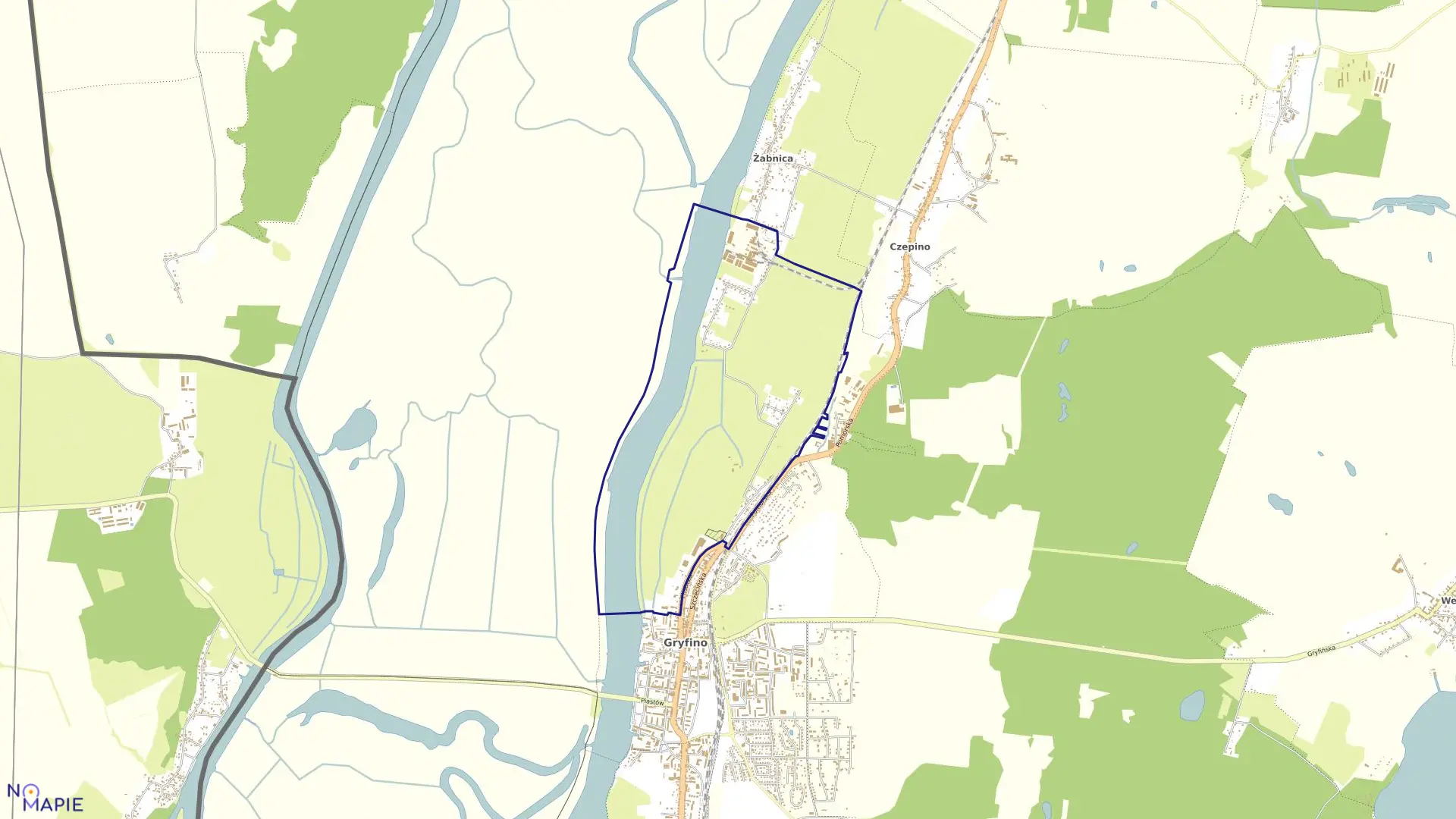 Mapa obrębu Gryfino 1 w gminie Gryfino