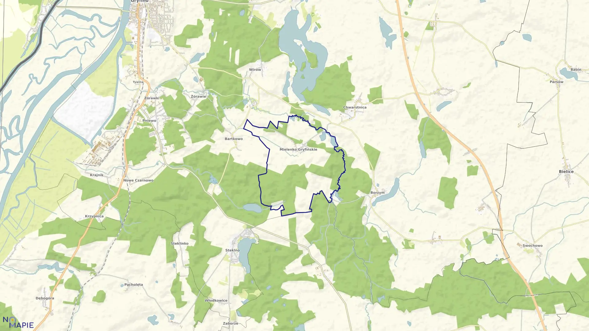 Mapa obrębu Mielenko w gminie Gryfino